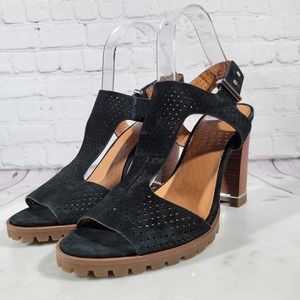 Franco Sarto Black Suede Lug Sole Sandals